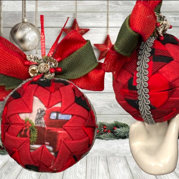 Christmas Ornament, Red Truck W/Dog, Country Chic, X-Mas Gift/Present, Handmade - Picture 1 of 16